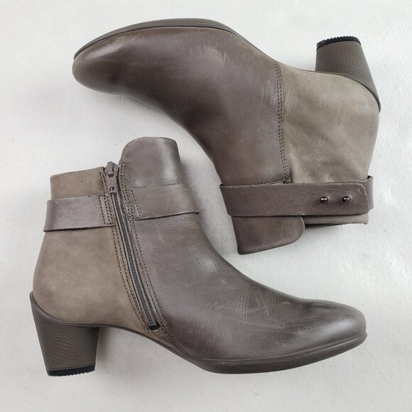 Ecco Sculptured 45 Ankle Bootie Womens 5-5.5 EU 36 Gray Leather Side Zip Heeled - Picture 9 of 14